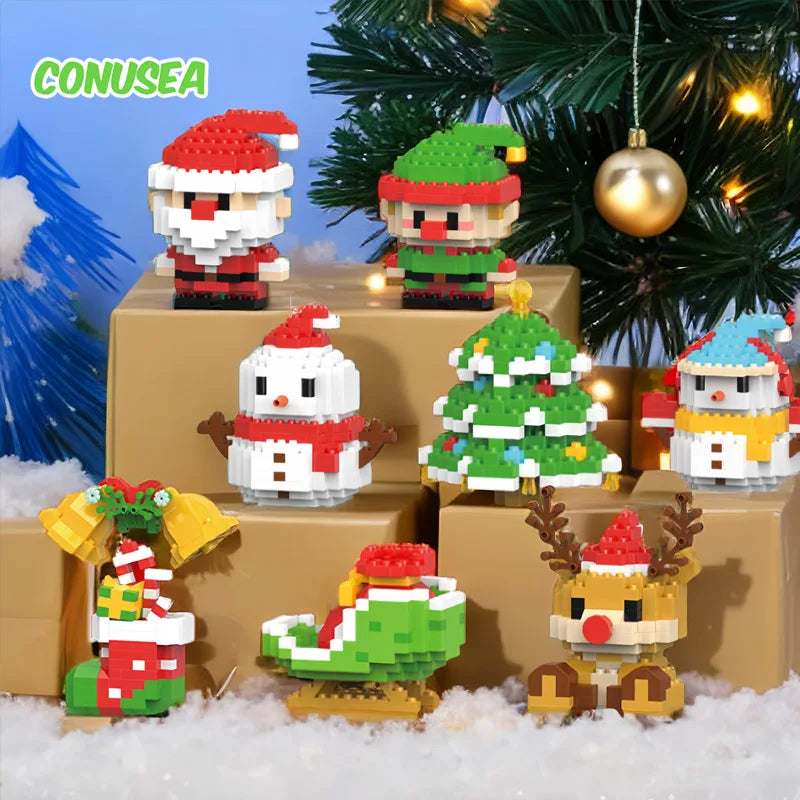 CF-57Christmas Gifts Micro Building Block Series Santa Claus Reindeer Puzzle Assembling Bricks Table Decoration Toys Children Kids