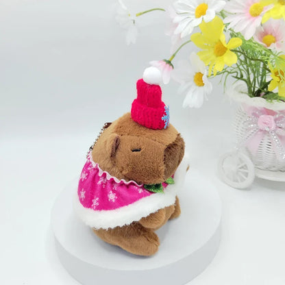 15cm Cute Christmas Cloak Capybara Plush Doll Keychain Stuffed Guinea Pig Simulation Capibara Soft Doll Plush Animal Fluffty Toy