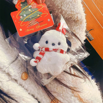 New Christmas Scarf Pochacco Anime Sanrio Keychain Kawaii Bow Tie Pochacco Children Stuffed Toys Pendant Keyring Birthday Gifts
