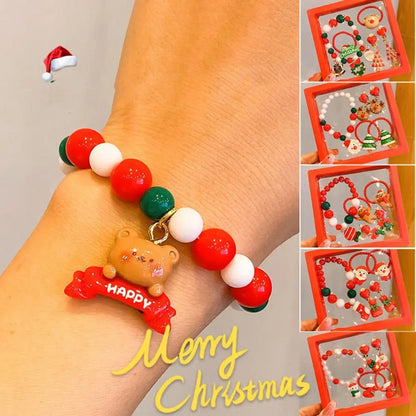 1set/5pcs Handmade Christmas Children's Bracelet Versatile Santa Claus Elk Shaped Children's Jewelry Delicate Colorful