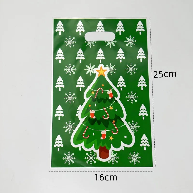 Christmas Plastic Handle Bag Santa Claus Guest Gift Wrap Bag Pretty Jewelry Earring New Year Party Packaging Shopping Pouch