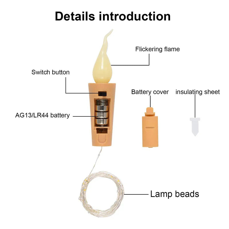 Candle Head Lights Battery Powered Bottle Stopper Lamp Christmas Room Living Room Party Decorative Flame LED Copper Wire Lights