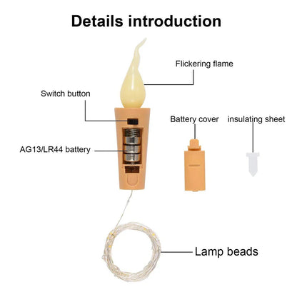 Candle Head Lights Battery Powered Bottle Stopper Lamp Christmas Room Living Room Party Decorative Flame LED Copper Wire Lights