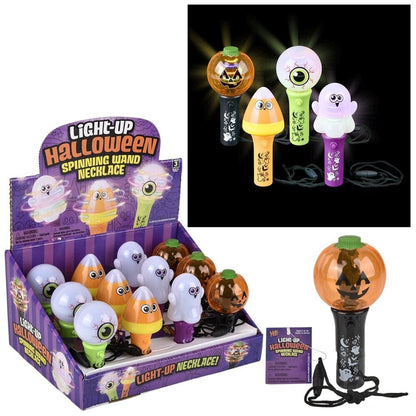 Halloween Themed Light Up Spinning Wand Necklace Kids Toy - Assorted