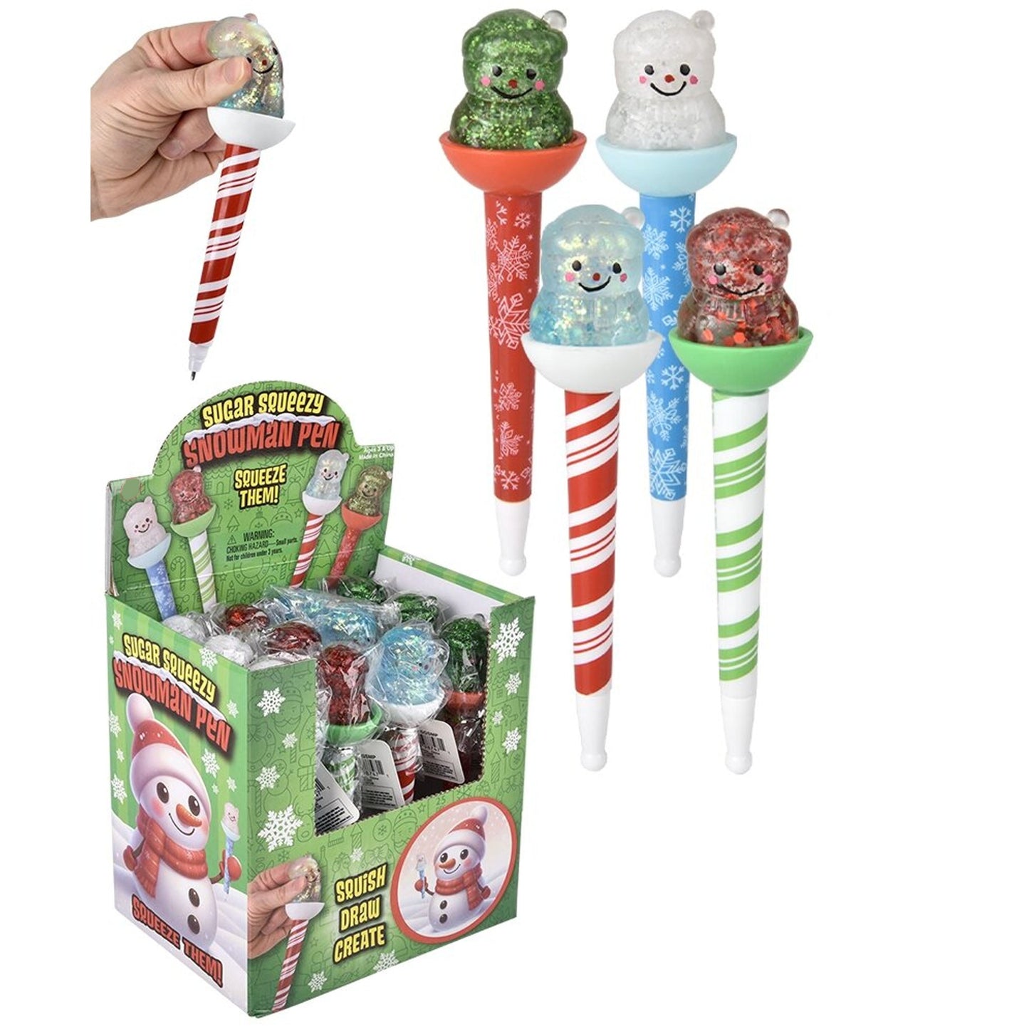 Squeezy Sugar Snowman Back To School Pens In Bulk - Assorted
