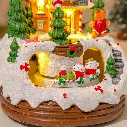 CF-41Rotating Luminous Christmas Creative Ornaments Decorations Music Train Snow House Gift