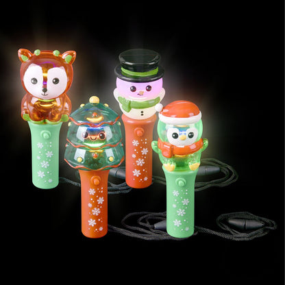 Christmas Themed Light Up Mini Spinning Wand Necklaces