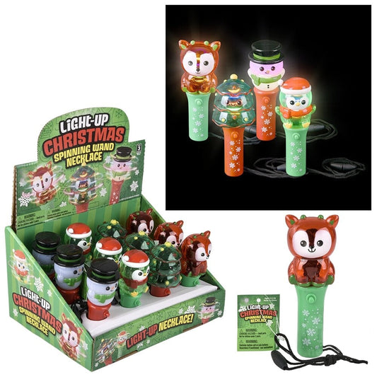 Christmas Themed Light Up Mini Spinning Wand Necklaces
